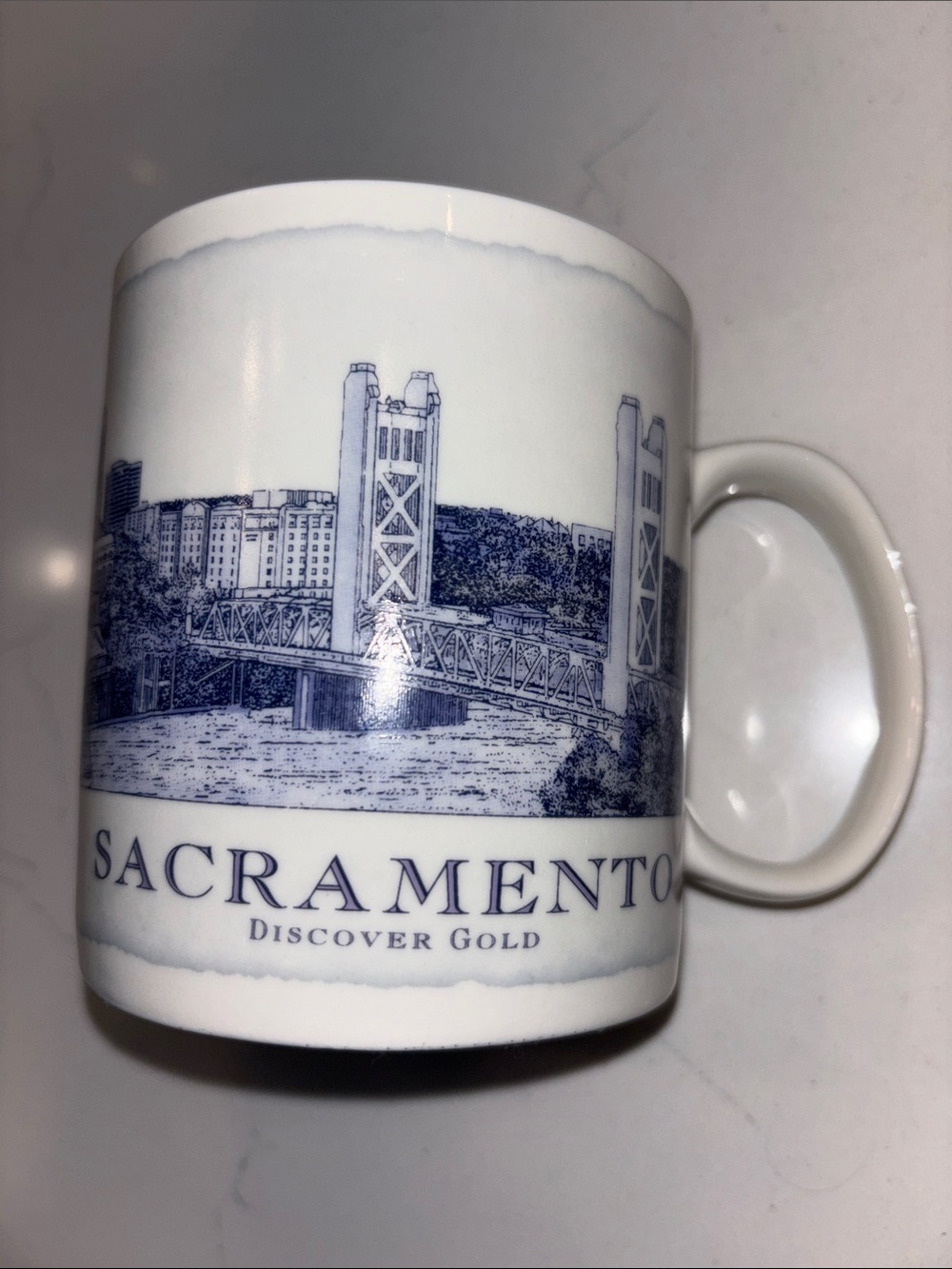 SALE-Starbucks White and Blue Sacramento Landmark Ceramic Mug